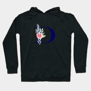 Watercolor Floral Letter D in Navy Hoodie